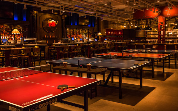 Ping pong tables at Bounce, Chicago, USA. Interiors designed by Russell Sage Studio Ltd.