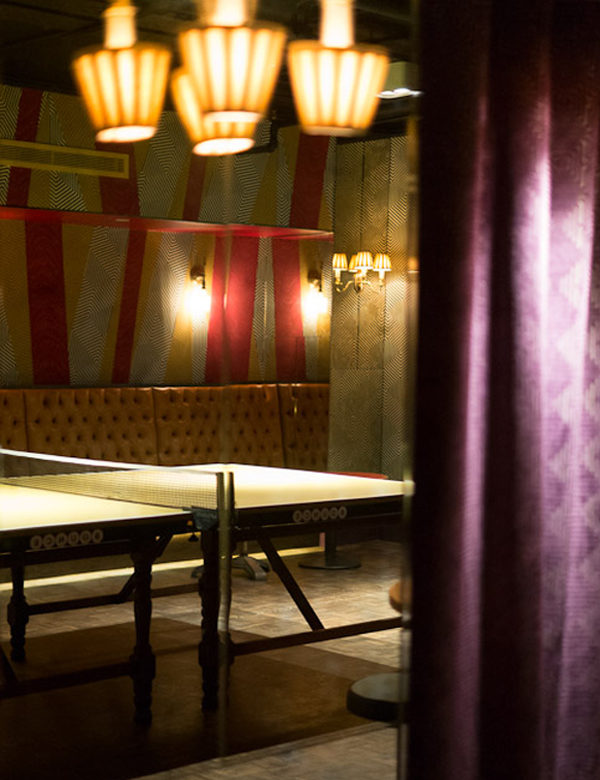 Private dining & ping pong at Bounce Farringdon, London. Interiors designed by Russell Sage Studio Ltd.