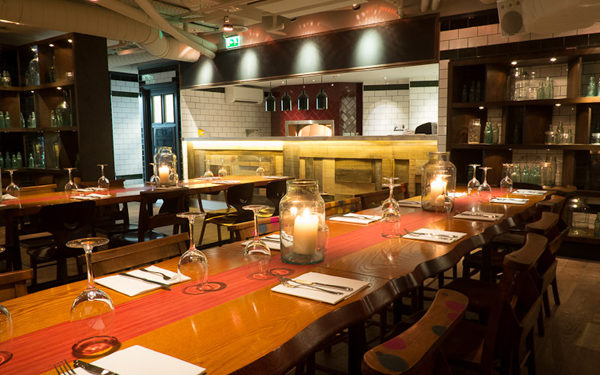The dining room at Bounce Farringdon, London. Interiors designed by Russell Sage Studio Ltd.