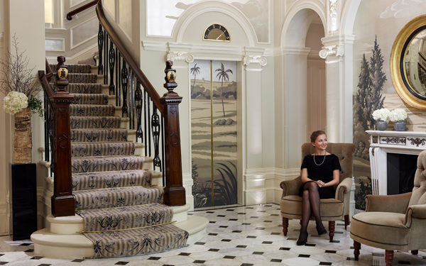 The reception at The Goring Hotel, London. Interiors designed by Russell Sage Studio Ltd.