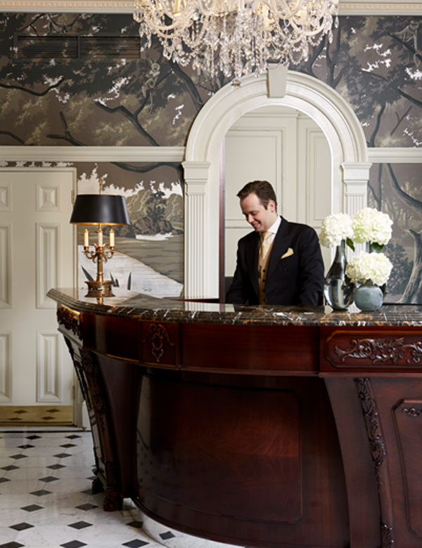 A welcome reception at The Goring Hotel London. Interiors designed by Russell Sage Studio Ltd.